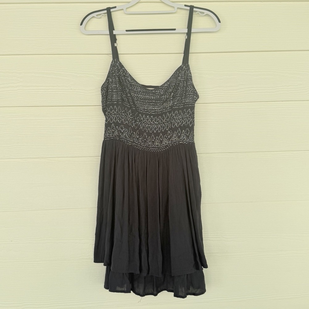 Hollister Mini Dress Small Gray Sequin Glam Sparkle Y2K Strappy Open Back Fairy